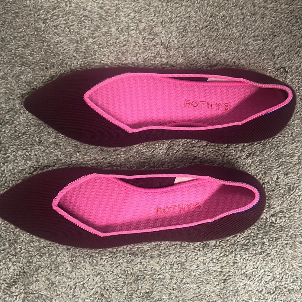 Rothy's Purple and Pink Flats Sleek Design